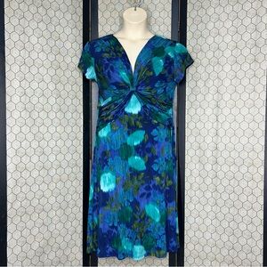 Connected Apparel Abstract Floral Print Twist Front Dress